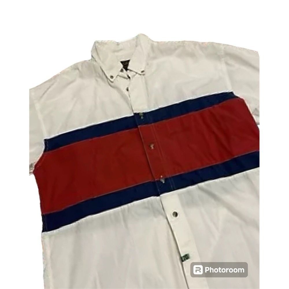 Vintage Eddie Bauer mens large color blocking rugby stripe Y2K 1980s button down